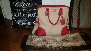 Authentic Prada Red Canvas Tote