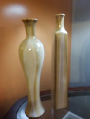 Beige and white ceramic vases