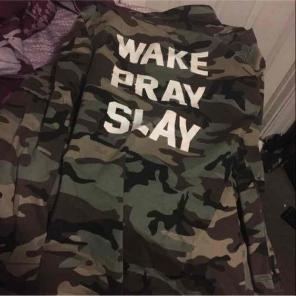 Fashion nova WAKE PRAY SLAY camo jacket