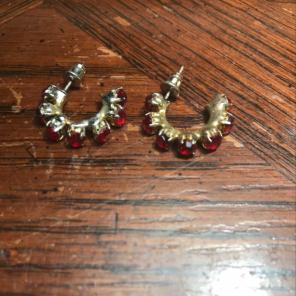 Ruby Rhinestone VTG Semi-hoop Earrings