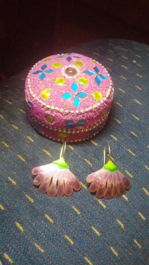 Jeweled trinket box & earrings