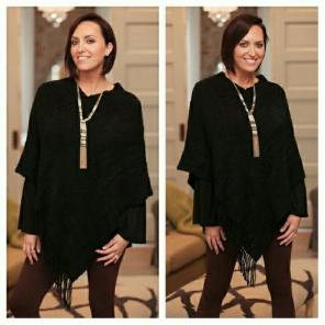 Black Crochet Fringe Poncho