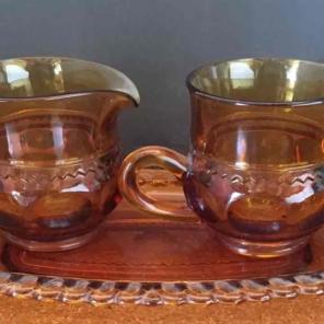 Depression Amber Sugar Bowl and Creamer