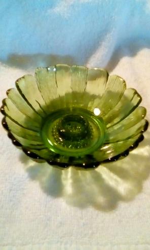 Vintage green glass candle dish