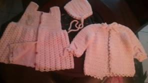 Hand made 3 pc. Dress. Sweater & Hat Set