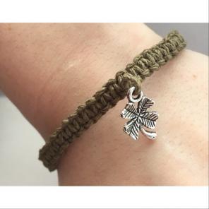 Handmade Sage Hemp Clover Charm Bracelet