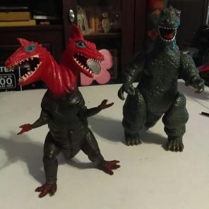 Godzilla and Two Headed T Rex Figures