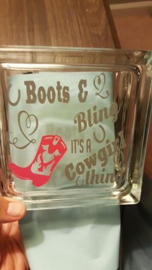 Cowgirl thing glass block personalized