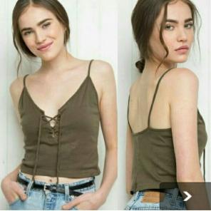 Olive green lace up crop top