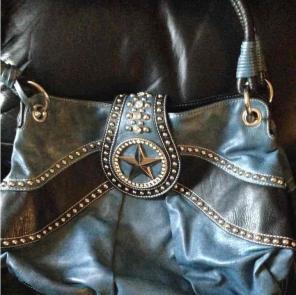 Blue and black purse