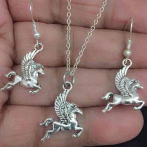 Pegasus Horse Necklace Earrings Set
