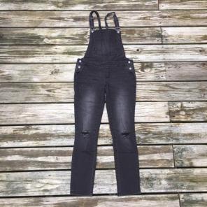 BLACK DISTRESSED DENIM JEANS OVERALLS !!