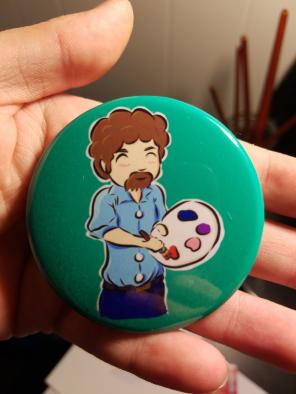 Bob Ross Button Pin