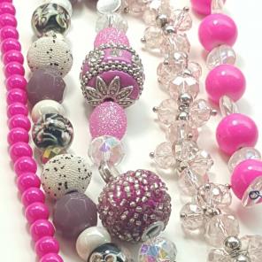 Pink n white bead strands brand new 5str