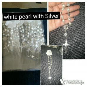 White Pearl with Silver Rosary Favor