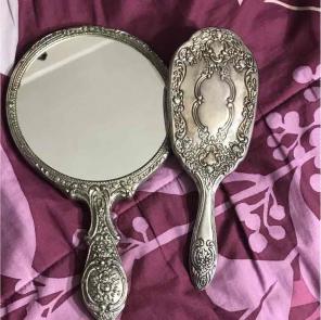 Vintage Vanity mirror and brush