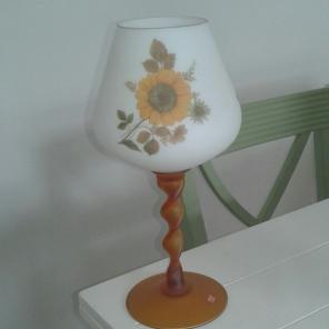 1970 Amber sunflower white satin glass