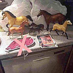 5 Breyer horses. One vintage