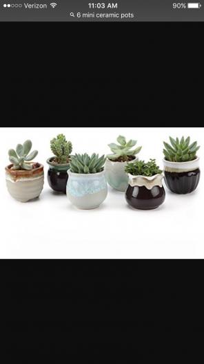 6 mini ceramic glazed pots