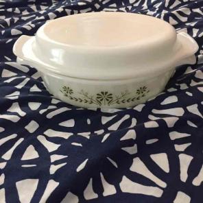 Vintage Pyr-O-Rey Green Daisy Milk Glass