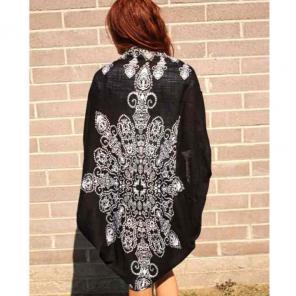 Black henna print boho kimono