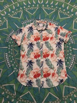 Denim And Flower Botton Up Shirt