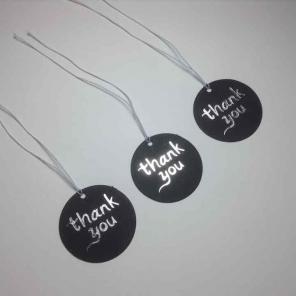 Black silver printed thank you tags rope