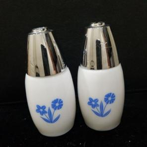 Gemco Blue Flower Milk Glass Shakers