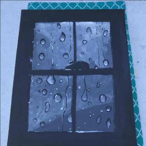 14x11in Black and white window painting