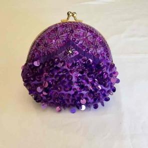 Vintage Purple Beaded Evening Bag Purse
