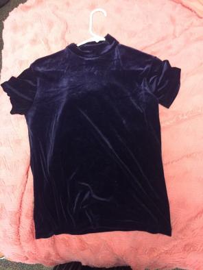 Purple Velvet Turtle Neck Short Sleeve