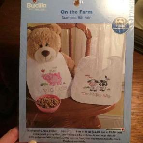 Farm stamped cross stitch bibs