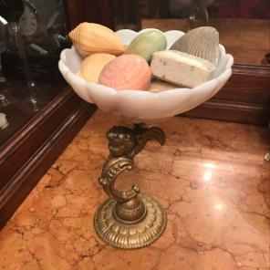 VTG Brass & Milk Glass Soap Dish