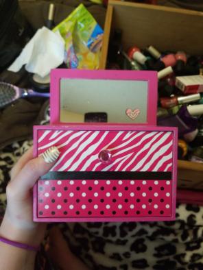 Pink and black zebra print jewelry box..