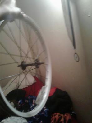 The frontof a bike rim