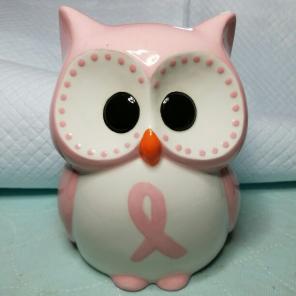 Breast cancer awareness ceramic owl