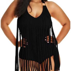 Halter swimsuit with long fringe