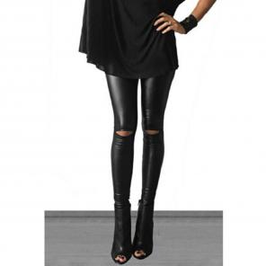 NEW! Cutout Knee Leather Leggings