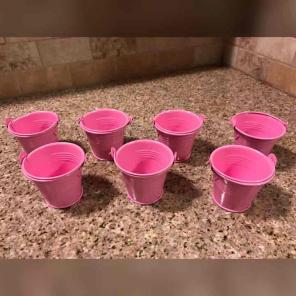 Cute Mini Pink Metal Buckets 7 Total