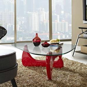 Red Noguchi-style Glass Coffee Table