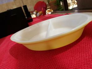 Yellow Glasbake divided dish MINT