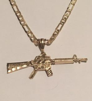 14K Gold Gun Pendant And Necklace
