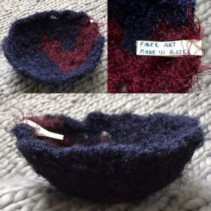 Plush Art Fiber Bowl OOAK Blue Burgundy