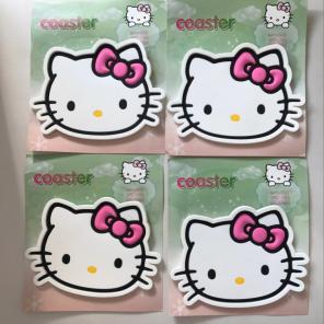 4x Hello Kitty Pink Bow Rubber Coasters