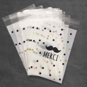 15 Merci Mustache large white Cello bags