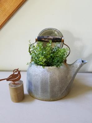 Vintage kettle and faux fern