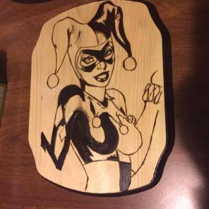 Harley Quinn woodburning