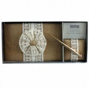 New Burlap & Lace Guest Book And Pen Set
