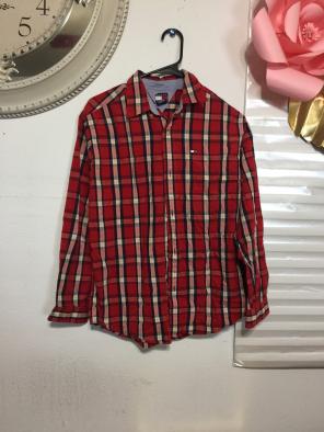 Red Tommy Hilfiger Plaid Shirt Large