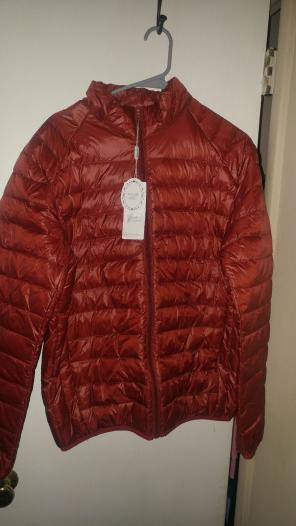 NWT red bubble coat and storage bag NEW